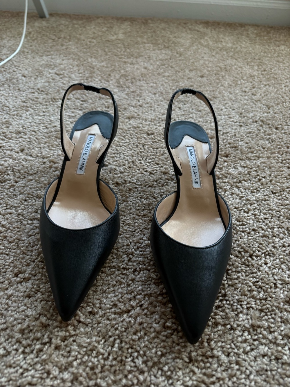 Manolo Blahnik Black Pointed Slingback Pumps - Leather - Picture 8 of 8